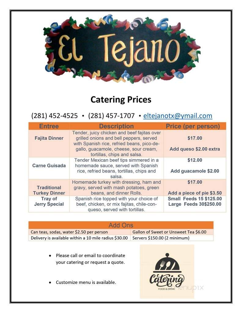 El Tejano Mexican Restaurant - Channelview, TX menu_pic