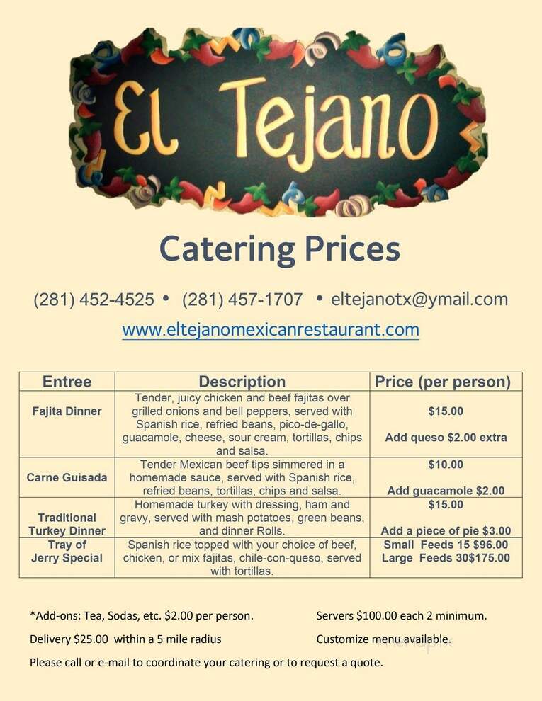 El Tejano Mexican Restaurant - Channelview, TX menu_pic