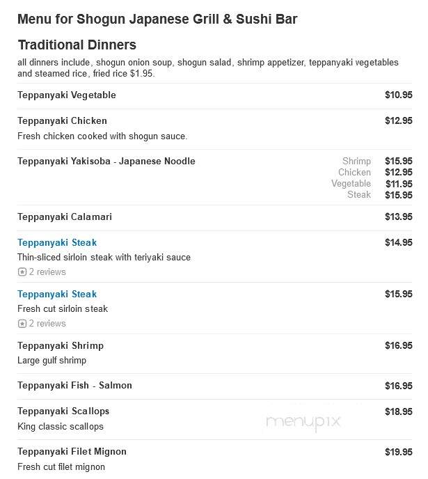 Shogun Japanese Grill & Sushi - Conroe, TX menu_pic
