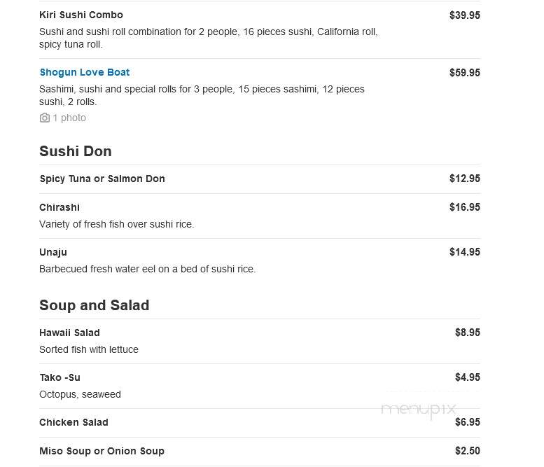 Shogun Japanese Grill & Sushi - Conroe, TX menu_pic