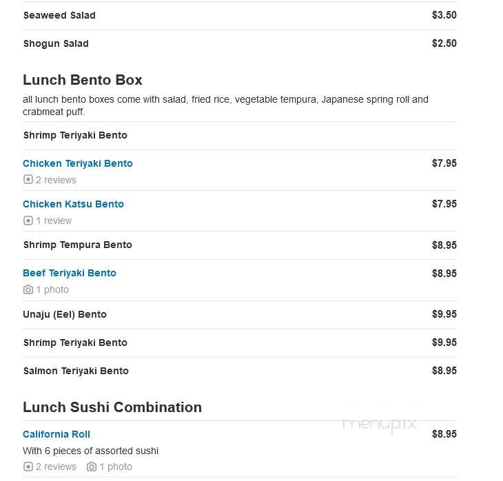 Shogun Japanese Grill & Sushi - Conroe, TX menu_pic