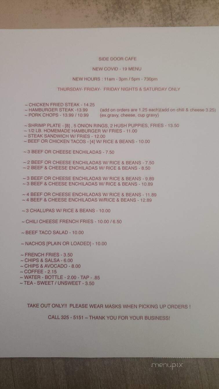 Side Door Cafe - Falfurrias, TX menu_pic