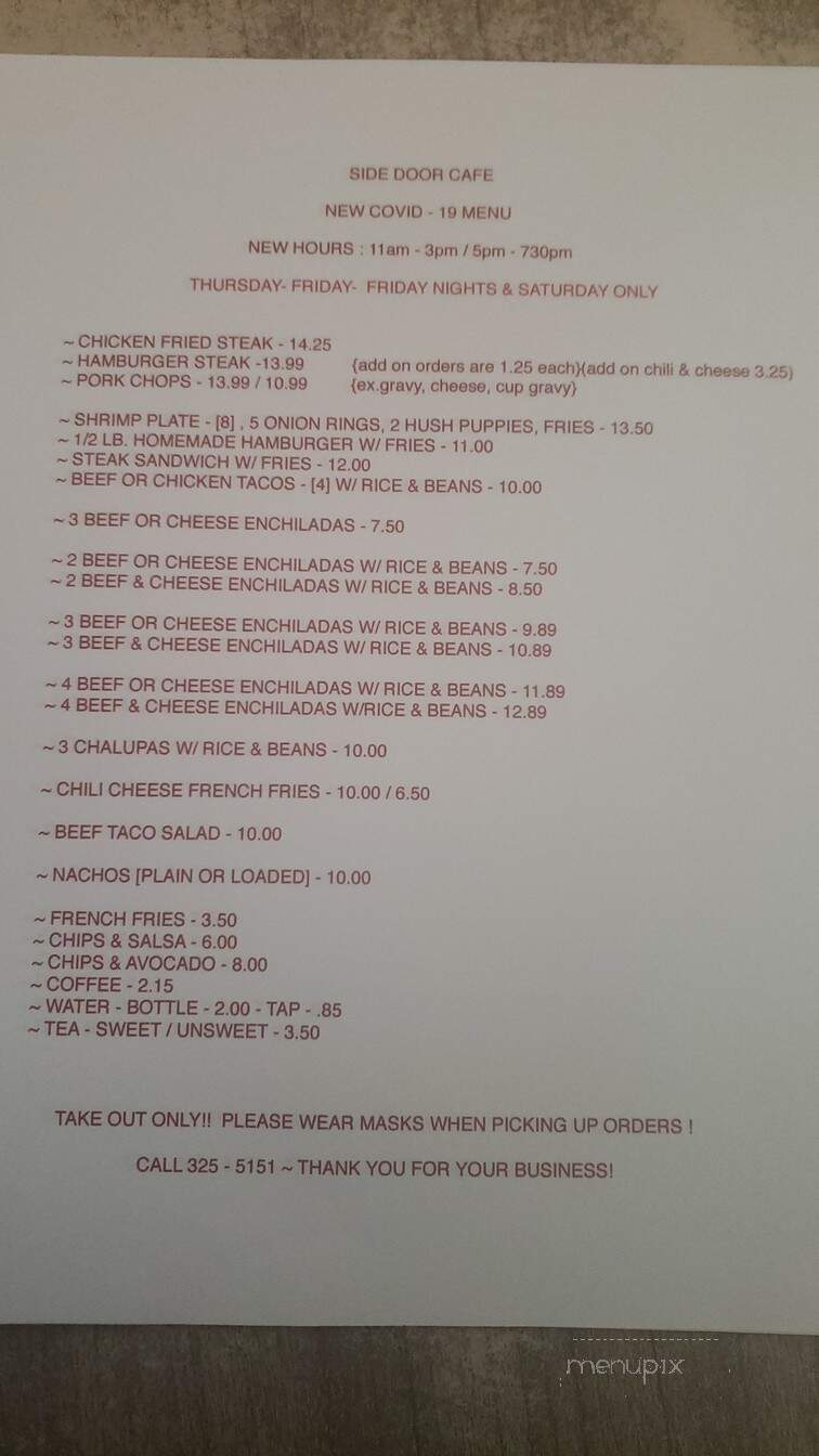 Side Door Cafe - Falfurrias, TX menu_pic