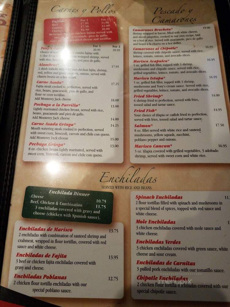 Tony's Mexican Restaurant - Katy, TX menu_pic