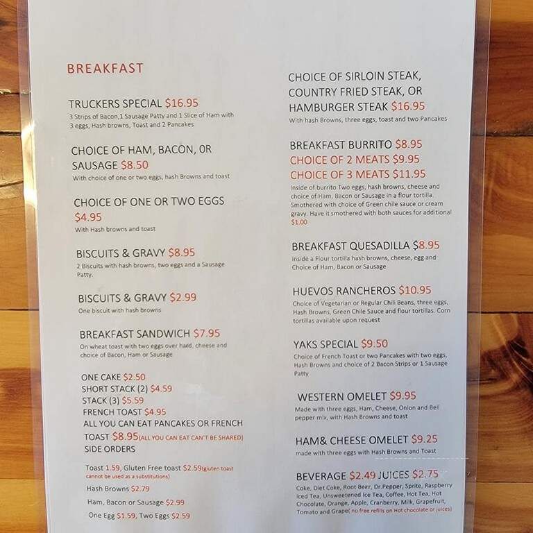 Yak's Center Street Cafe - Blanding, UT menu_pic