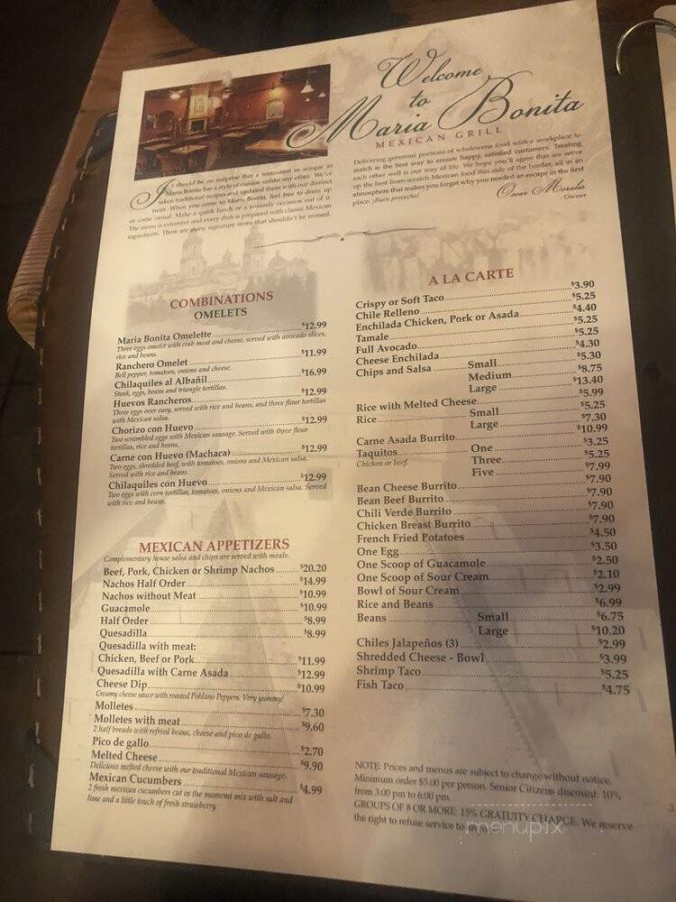 Maria Bonita Mexican Grill - Orem, UT menu_pic
