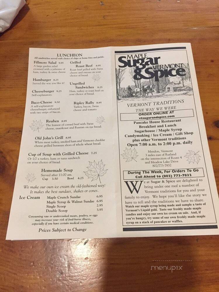 Maple Sugar & Vermont Spice - Mendon, VT menu_pic