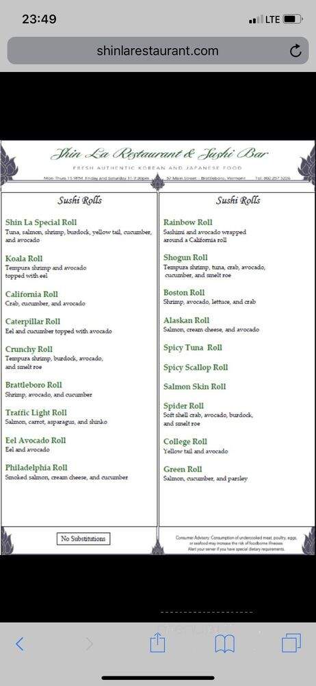 Shin-La Restaurant - Brattleboro, VT menu_pic
