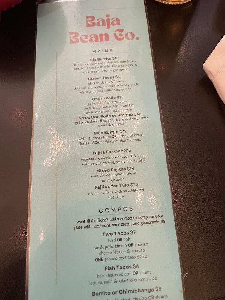 Baja Bean Co - Staunton, VA menu_pic