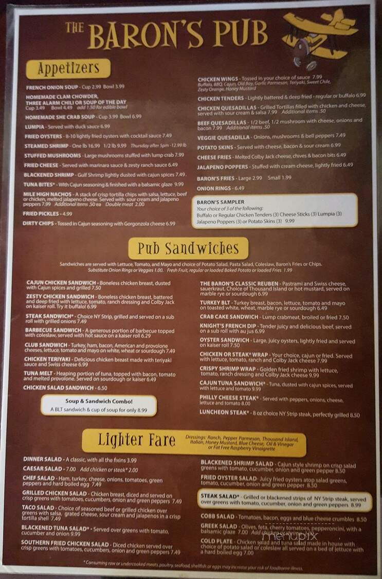 Baron's Pub Restaurant - Suffolk, VA menu_pic