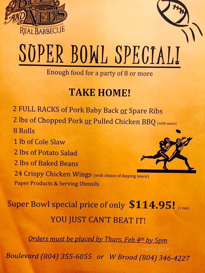Buz & Ned's Real BBQ - Richmond, VA menu_pic