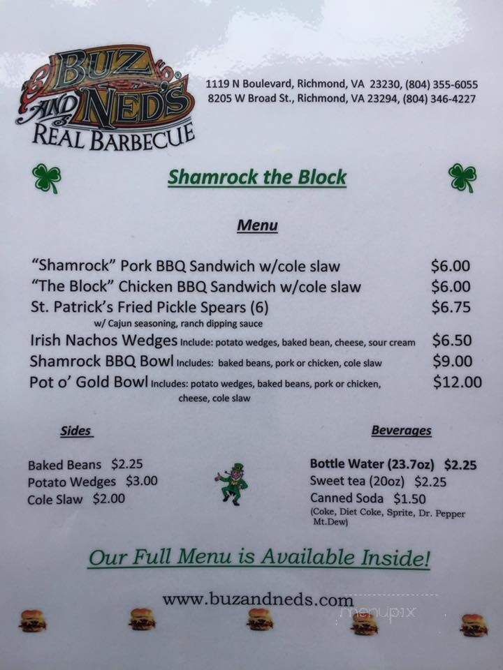 Buz & Ned's Real BBQ - Richmond, VA menu_pic