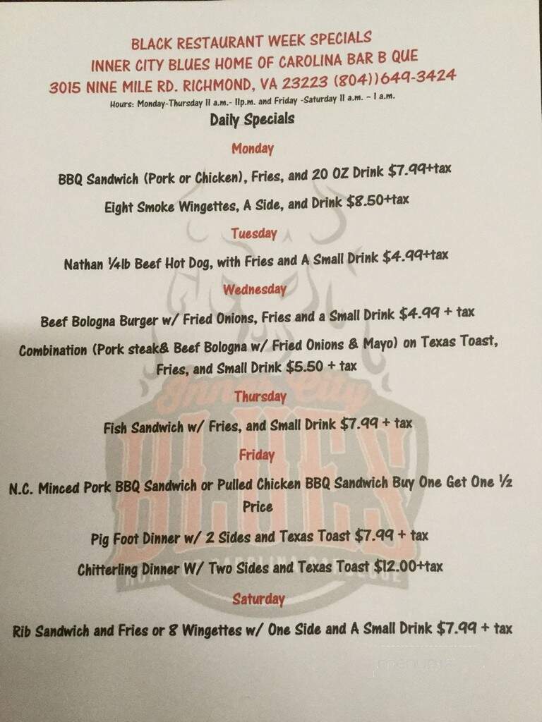 Carolina Bar B Que - Richmond, VA menu_pic
