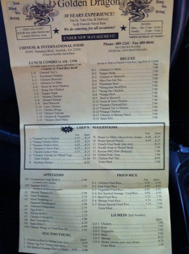Golden Dragon Restaurant - Norfolk, VA menu_pic