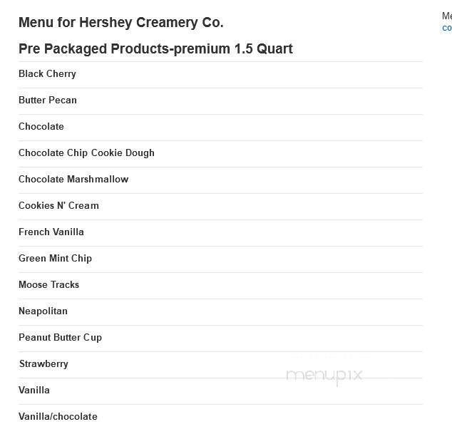 Hershey Creamery Co & Ice Cream - Winchester, VA menu_pic