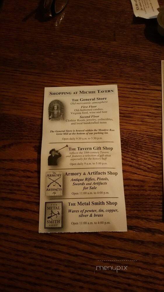 Historic Michie Tavern - Charlottesville, VA menu_pic