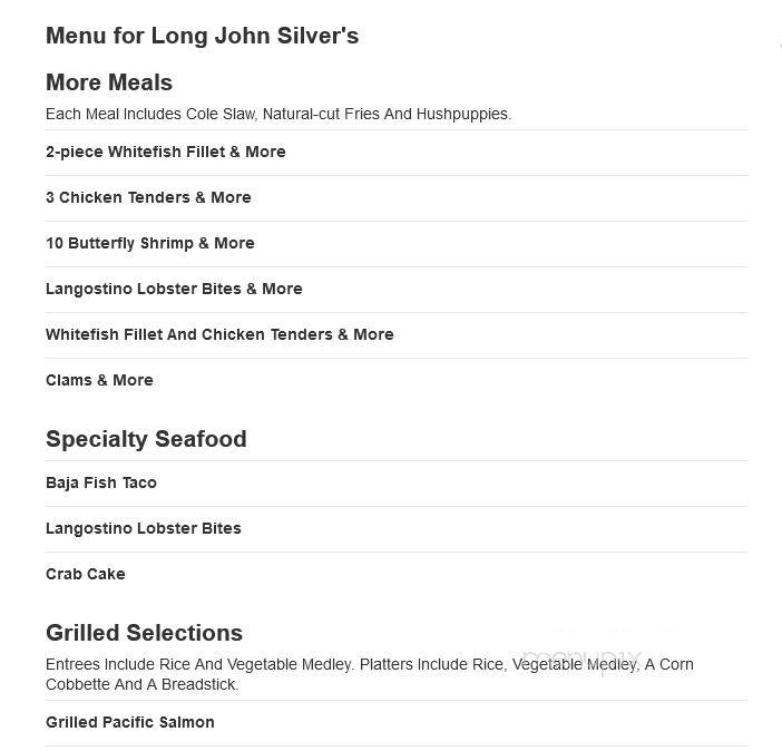 Long John Silver's - Lynchburg, VA menu_pic