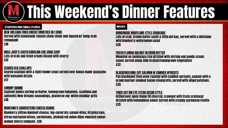 Montano's International Restaurant - Roanoke, VA menu_pic