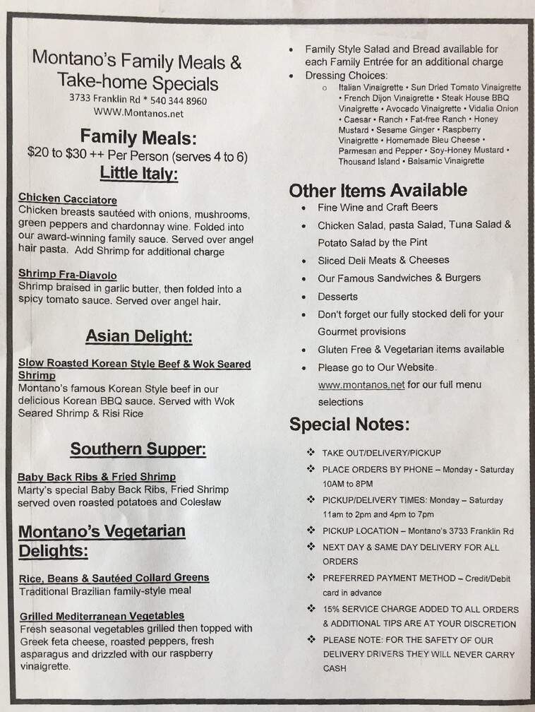 Montano's International Restaurant - Roanoke, VA menu_pic