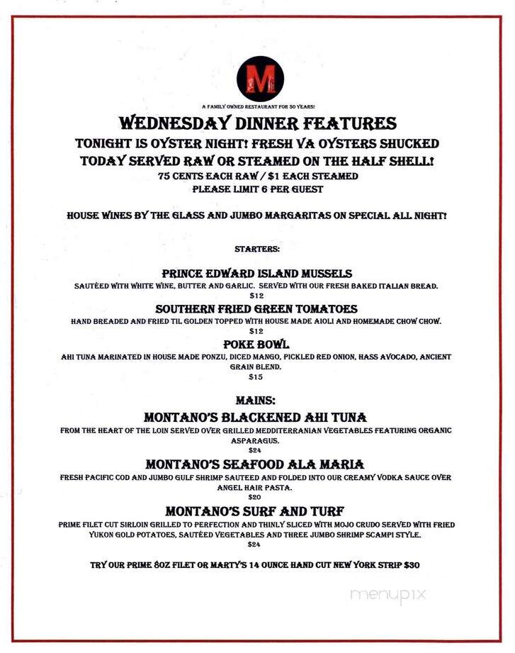 Montano's International Restaurant - Roanoke, VA menu_pic
