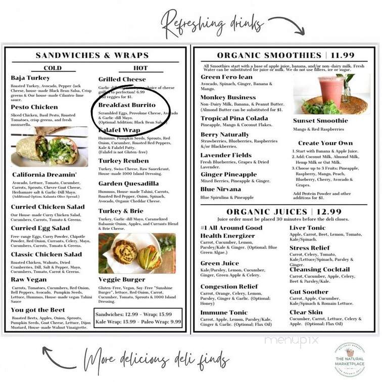 Natural Marketplace - Warrenton, VA menu_pic