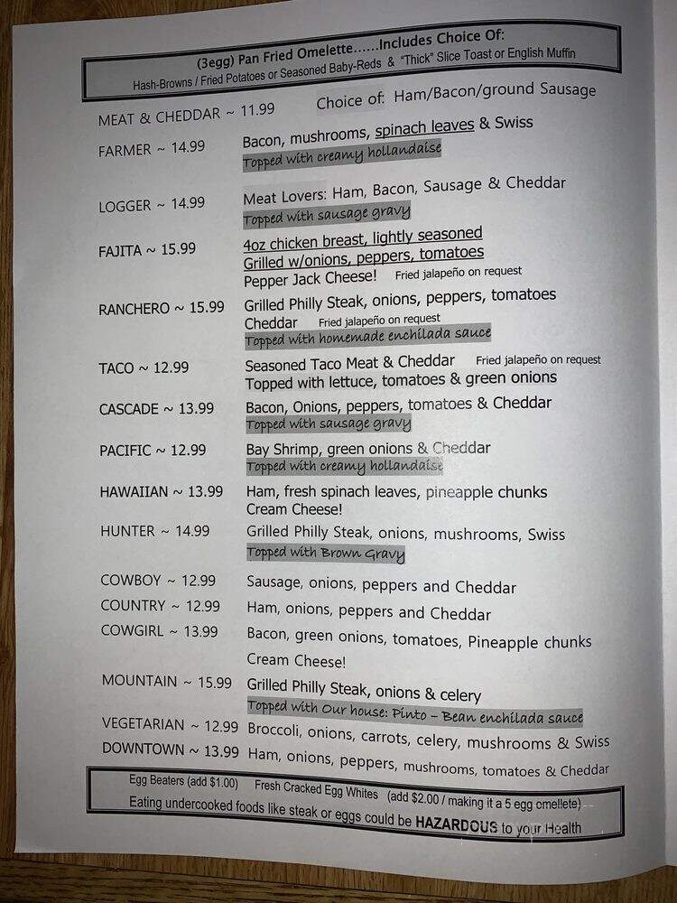 Backwoods Country Fare Cafe - Yakima, WA menu_pic