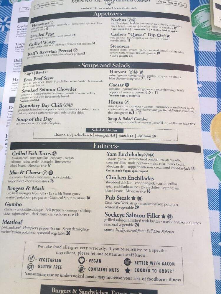 Boundary Bay Brewery & Bistro - Bellingham, WA menu_pic