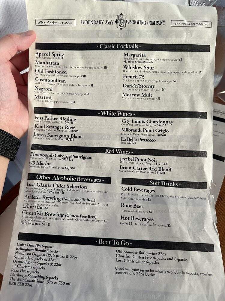 Boundary Bay Brewery & Bistro - Bellingham, WA menu_pic