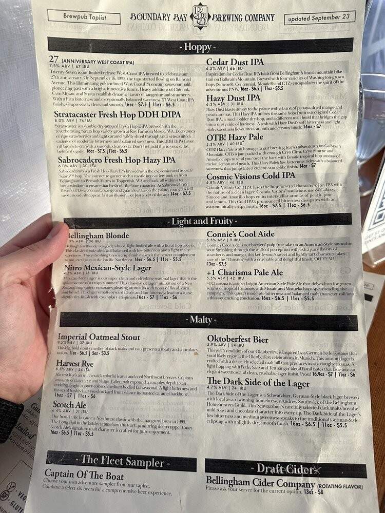 Boundary Bay Brewery & Bistro - Bellingham, WA menu_pic
