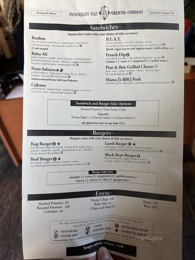 Boundary Bay Brewery & Bistro - Bellingham, WA menu_pic