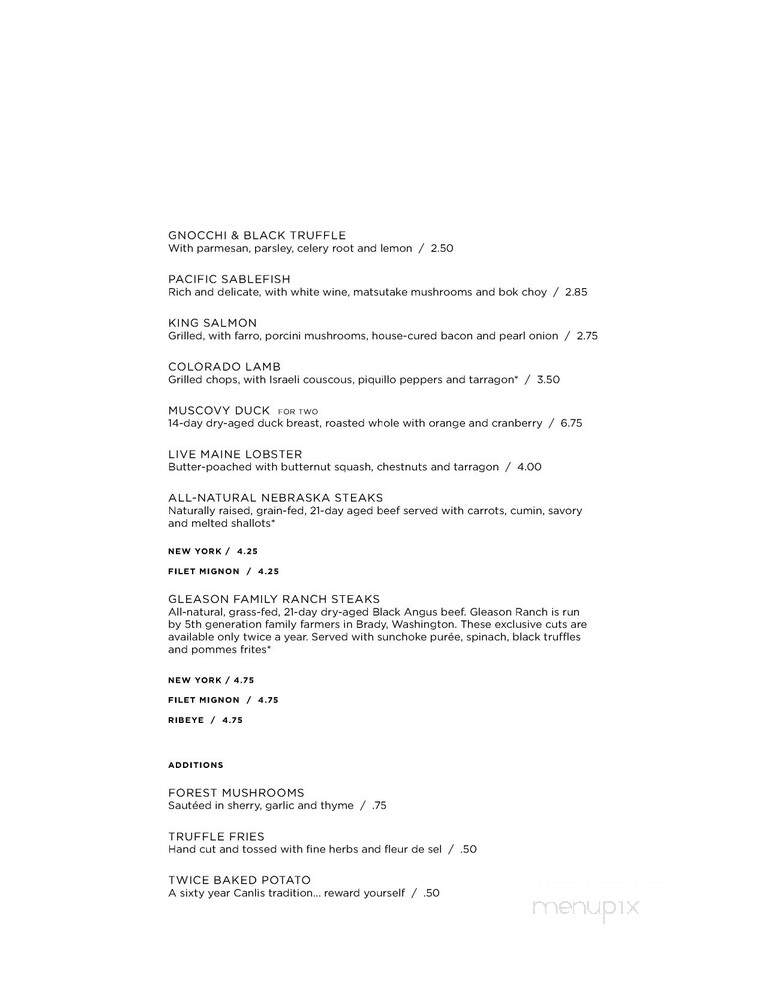 Canlis Restaurant - Seattle, WA menu_pic