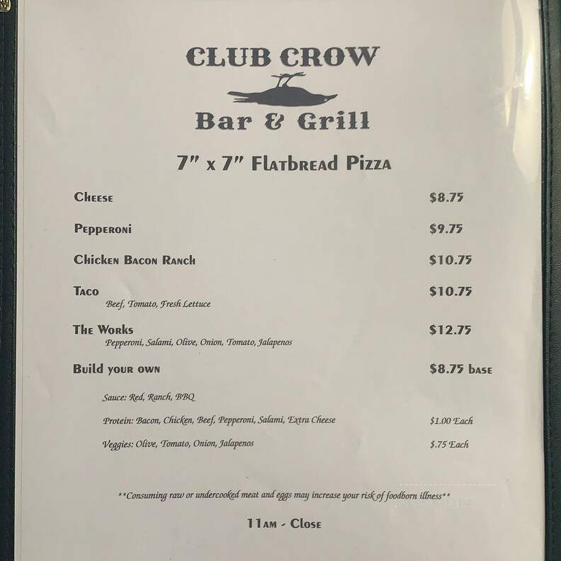 Club Crow - Cashmere, WA menu_pic