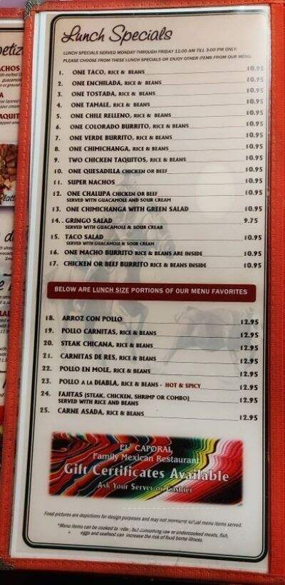El Caporal Mexican Restaurant - Fall City, WA menu_pic