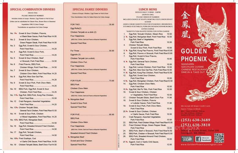 Golden Phoenix Chinese Restaurant - Covington, WA menu_pic