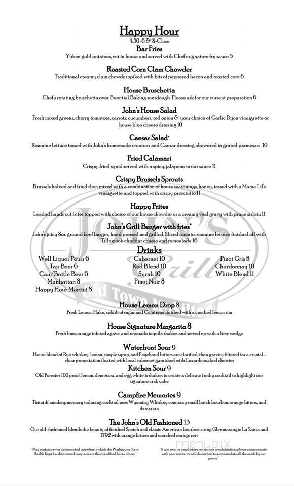 John's Grill - Mukilteo, WA menu_pic