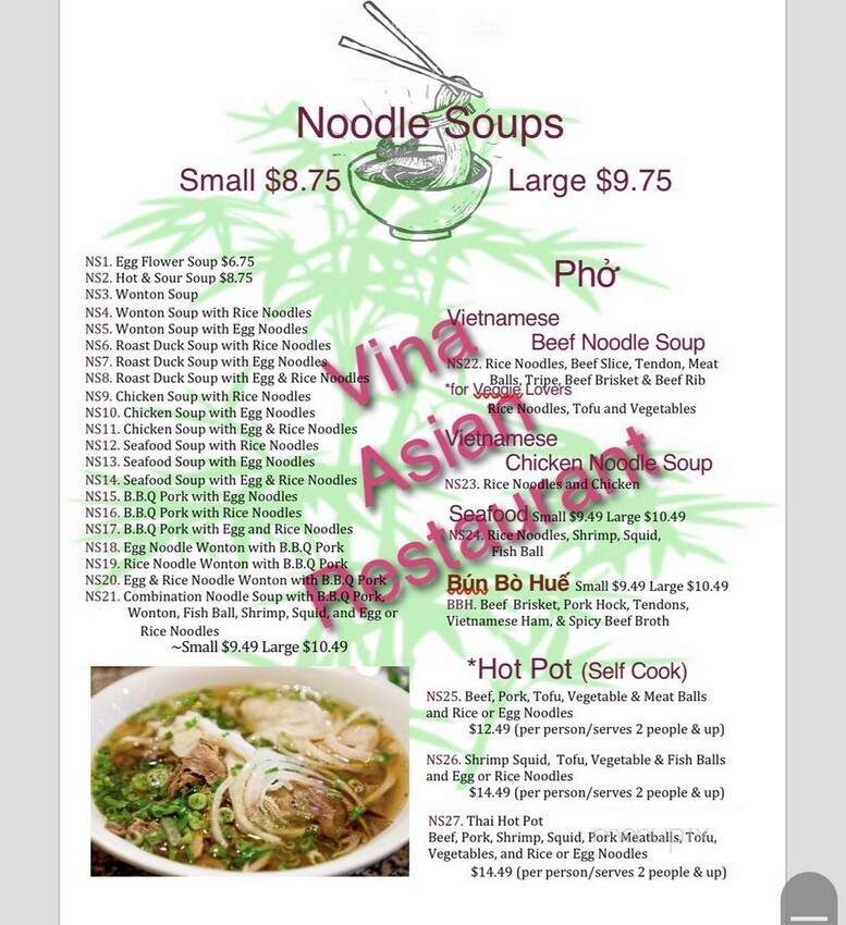 Vina Asian Restaurant - Spokane, WA menu_pic