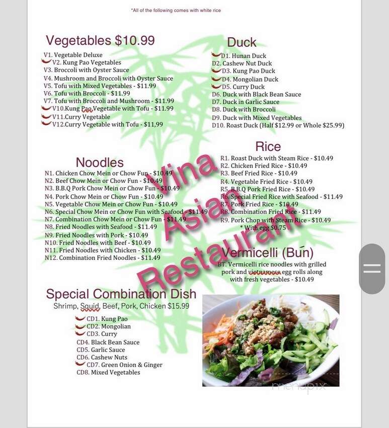 Vina Asian Restaurant - Spokane, WA menu_pic