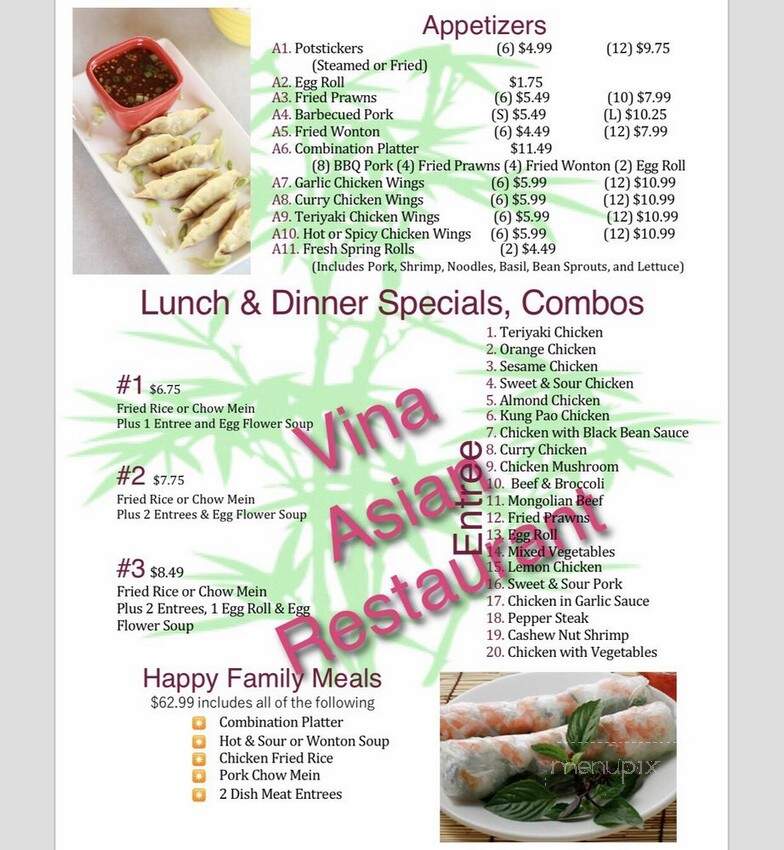 Vina Asian Restaurant - Spokane, WA menu_pic
