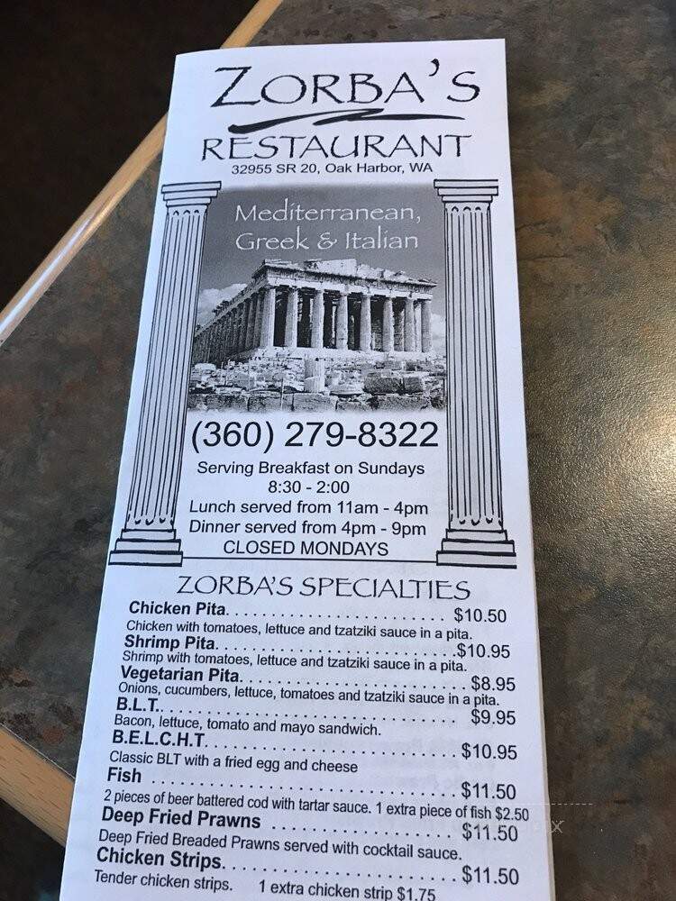 Zorba - Oak Harbor, WA menu_pic