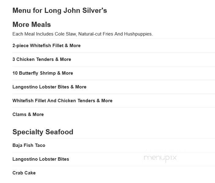 Long John Silver's - Clarksburg, WV menu_pic
