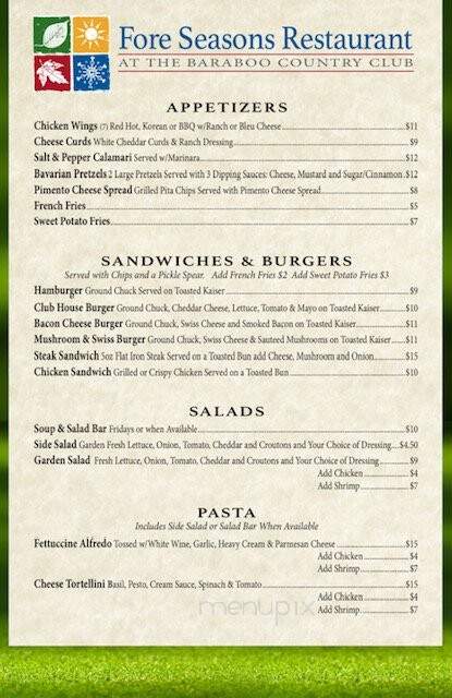 Fore Season Restaurant - Baraboo, WI menu_pic