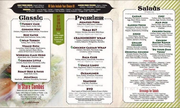 Lindy's Subs & Salads - Onalaska, WI menu_pic