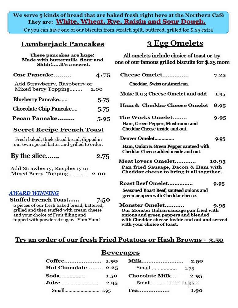 Northern Motel & Cafe - Woodruff, WI menu_pic