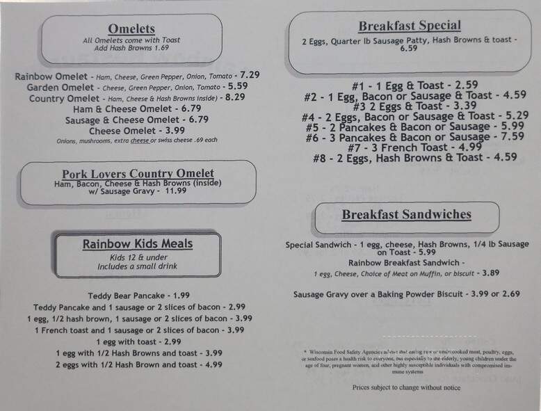 Rainbow Restaurant - Blair, WI menu_pic