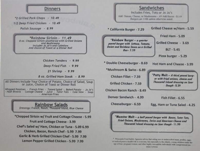 Rainbow Restaurant - Blair, WI menu_pic