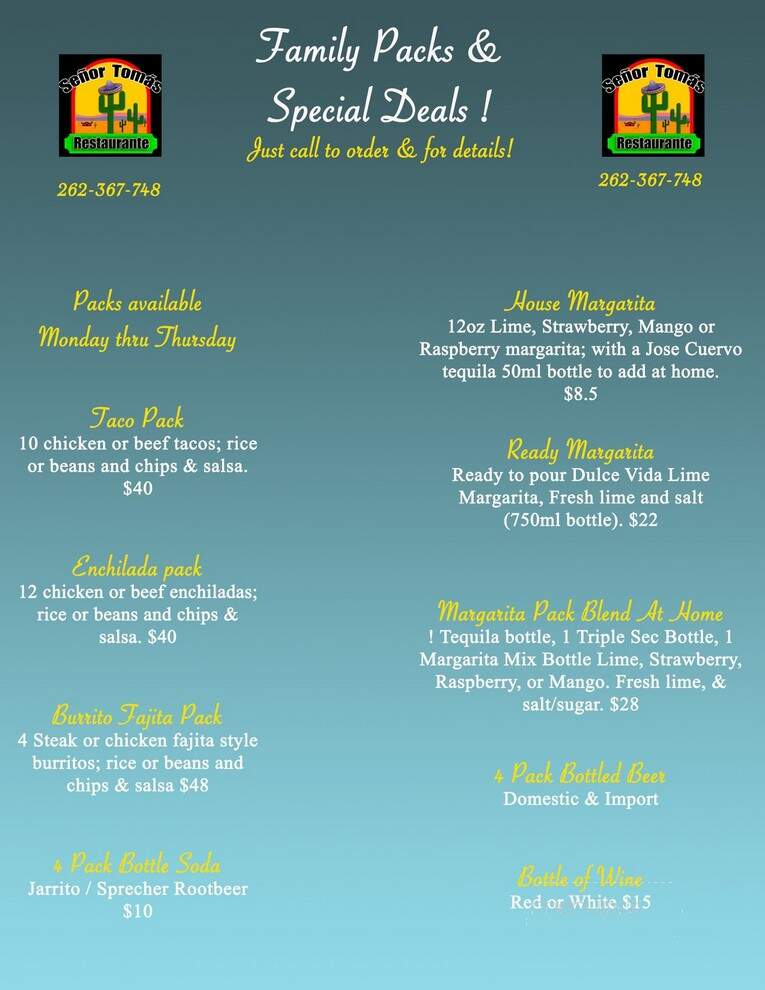 Senor Tomas Authentic Mexican - Hartland, WI menu_pic
