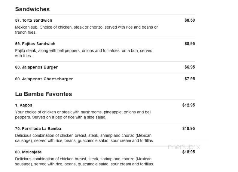 La Bamba Mexican Cafe - Dothan, AL menu_pic