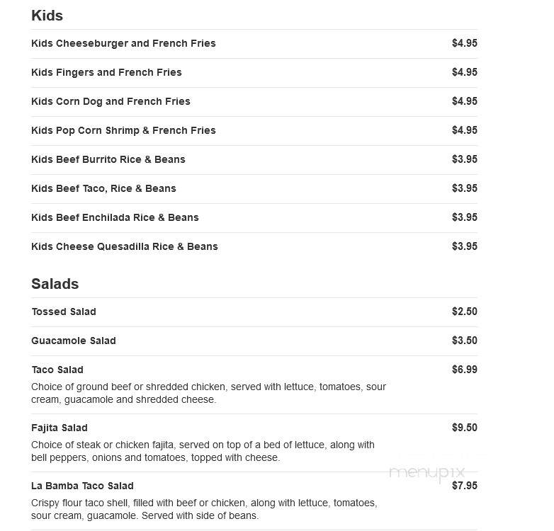 La Bamba Mexican Cafe - Dothan, AL menu_pic
