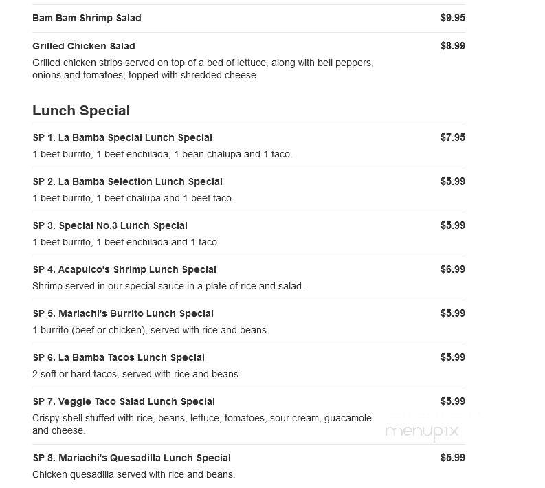 La Bamba Mexican Cafe - Dothan, AL menu_pic