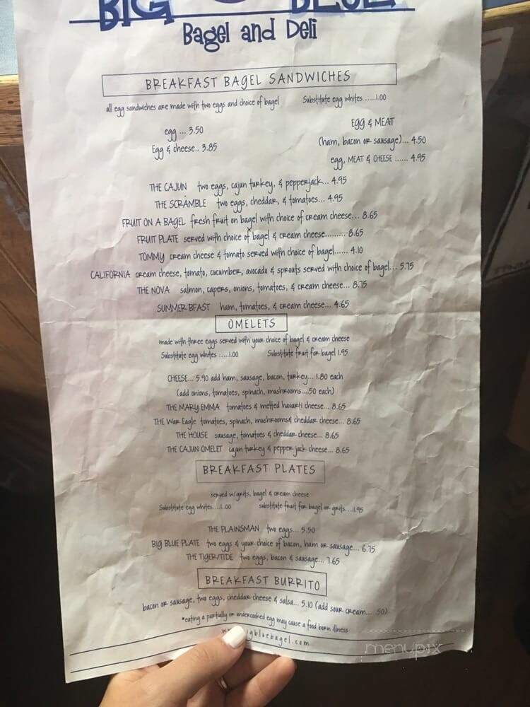 Big Blue Bagel & Deli - Auburn, AL menu_pic